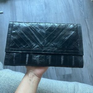 Elegant Black Eel skin Clutch Bag